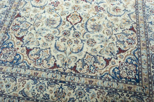 Close-up detail of 2000s Nain rug from Iran / Persia showing Wool weave