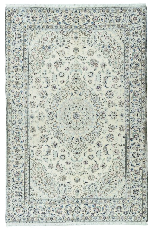 Full view of 2000s Nain rug from Iran / Persia, 303 × 200 cm in Beige tones