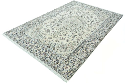 Corner detail of 2000s Nain rug showing border pattern and Wool pile
