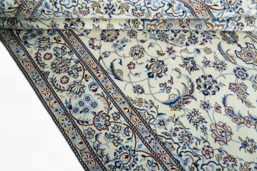 Close-up detail of 2000s Nain rug from Iran / Persia showing Wool weave