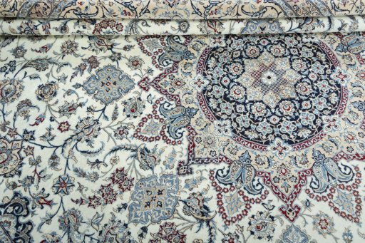 Close-up detail of 2000s Nain rug from Iran / Persia showing Cork weave