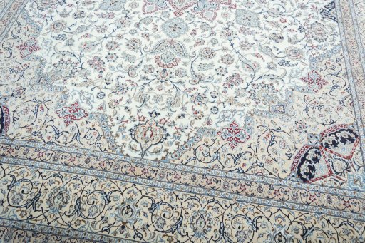 Close-up detail of 2000s Nain rug from Iran / Persia showing Cork weave