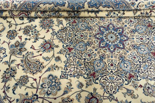 Close-up detail of 2000s Nain rug from Iran / Persia showing Wool weave
