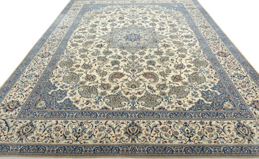 Surface texture of 2000s Nain rug with natural Wool and intricate pattern