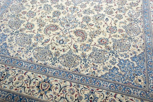 Close-up detail of 2000s Nain rug from Iran / Persia showing Wool weave
