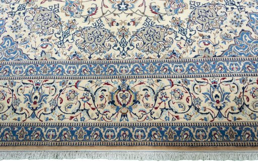 Full view of 2000s Nain rug from Iran / Persia, 441 × 317 cm in Beige tones