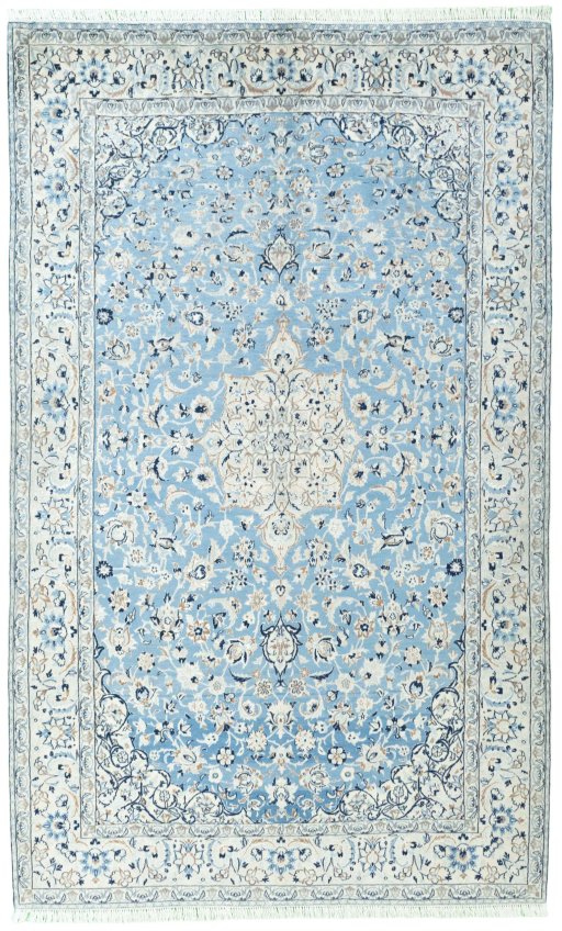 Full view of 2000s Nain rug from Iran / Persia, 287 × 175 cm in Blue tones
