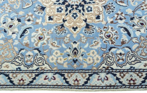 Full view of 2000s Nain rug from Iran / Persia, 136 × 88 cm in Blue tones