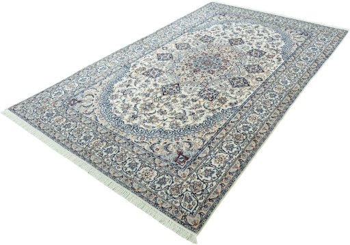 Corner detail of New Nain rug showing border pattern and Wool pile