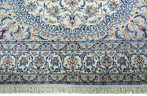Full view of New Nain rug from Iran / Persia, 335 × 203 cm in Beige tones