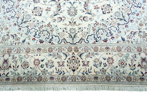 Full view of New Nain rug from Iran / Persia, 308 × 206 cm in Beige tones