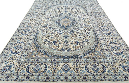 Surface texture of 2000s Nain rug with natural Wool and intricate pattern