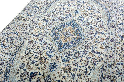 Backside of handmade 2000s Nain rug showing knot structure and weave density