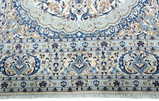 Full view of 2000s Nain rug from Iran / Persia, 347 × 241 cm in Beige tones