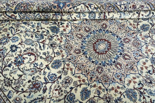 Close-up detail of New Nain rug from Iran / Persia showing Wool weave