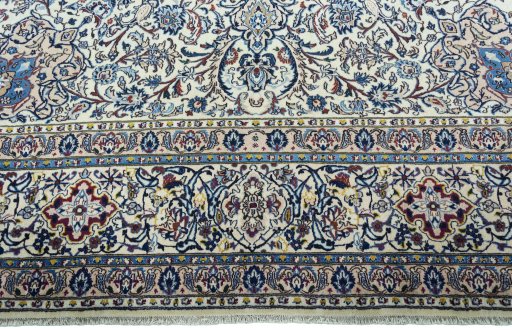 Full view of New Nain rug from Iran / Persia, 391 × 292 cm in Beige tones