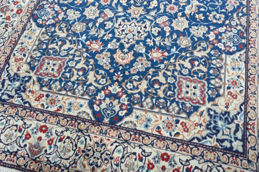 Close-up detail of 2000s Nain rug from Iran / Persia showing Wool weave