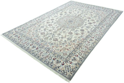 Corner detail of 2000s Nain rug showing border pattern and Wool pile