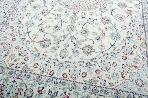 Close-up detail of 2000s Nain rug from Iran / Persia showing Wool weave