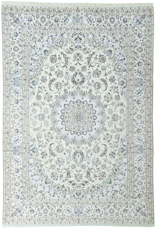 Full view of 2000s Nain rug from Iran / Persia, 356 × 248 cm in Beige tones