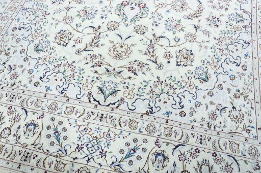 Close-up detail of 2000s Nain rug from Iran / Persia showing Wool weave