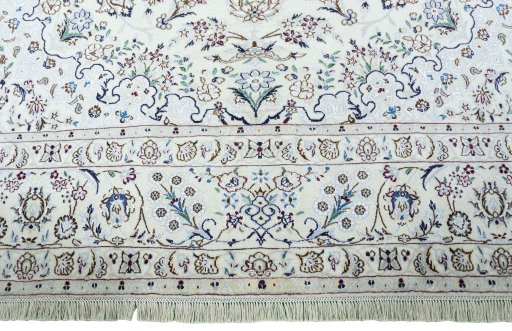 Full view of 2000s Nain rug from Iran / Persia, 356 × 248 cm in Beige tones