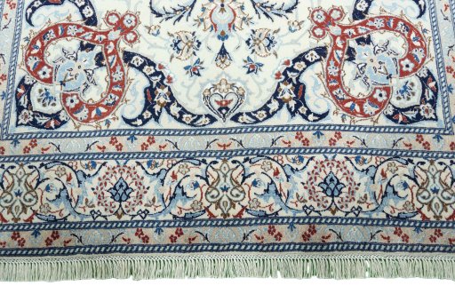 Full view of New Nain rug from Iran / Persia, 265 × 162 cm in Beige tones