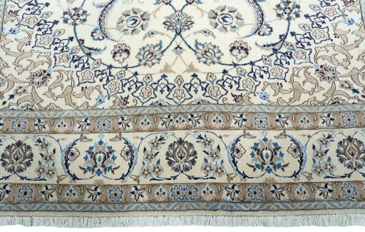 Full view of New Nain rug from Iran / Persia, 293 × 205 cm in Beige tones
