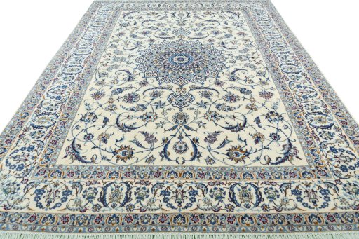 Surface texture of 2000s Nain rug with natural Wool and intricate pattern