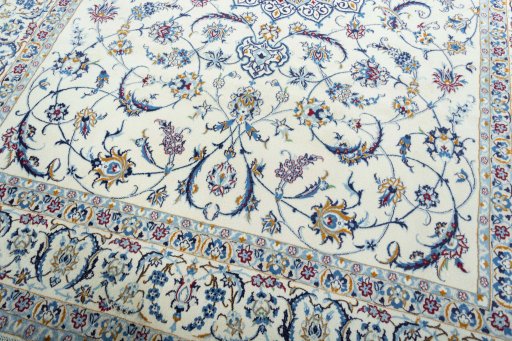 Close-up detail of 2000s Nain rug from Iran / Persia showing Wool weave