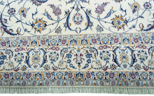 Full view of 2000s Nain rug from Iran / Persia, 355 × 251 cm in Beige tones