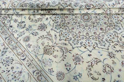 Close-up detail of New Nain rug from Iran / Persia showing Wool weave
