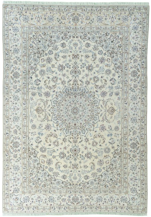 Full view of New Nain rug from Iran / Persia, 351 × 246 cm in Beige tones