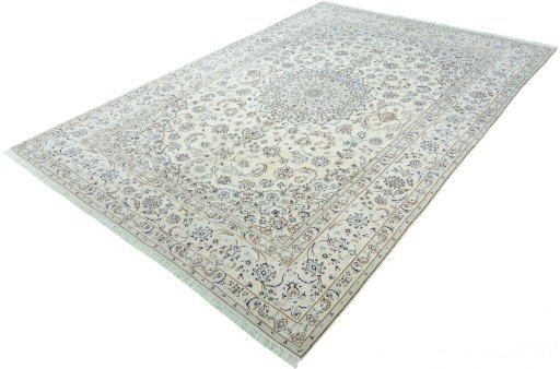 Corner detail of New Nain rug showing border pattern and Wool pile