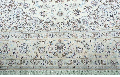 Full view of New Nain rug from Iran / Persia, 351 × 246 cm in Beige tones