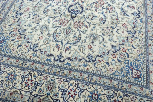 Close-up detail of 2000s Nain rug from Iran / Persia showing Wool weave