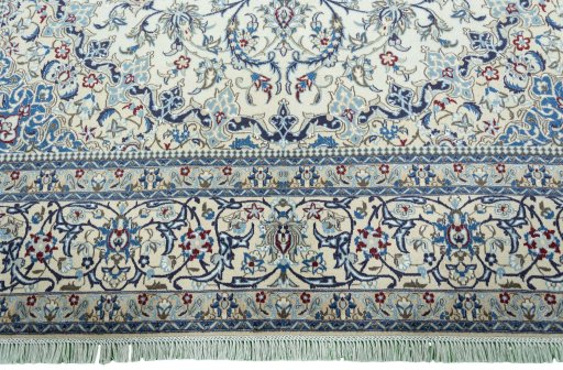 Full view of 2000s Nain rug from Iran / Persia, 354 × 248 cm in Beige tones