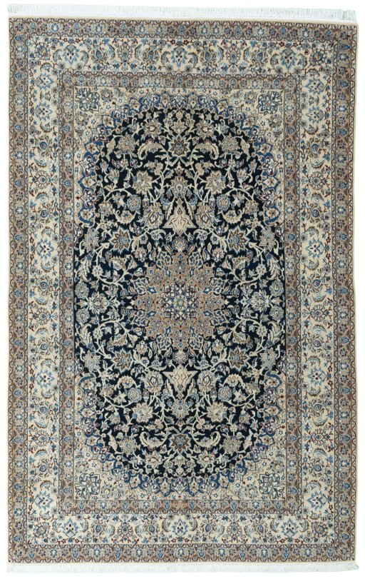 Full view of 2000s Nain rug from Iran / Persia, 275 × 175 cm in Blue tones