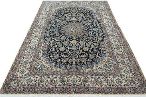 Surface texture of 2000s Nain rug with natural Wool and intricate pattern