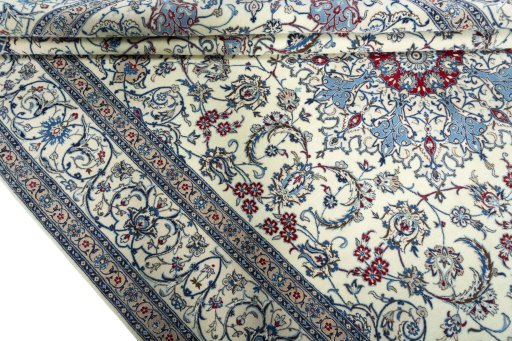 Close-up detail of 2000s Nain rug from Iran / Persia showing Cork weave