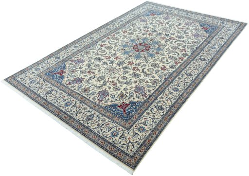 Corner detail of 2000s Nain rug showing border pattern and Cork pile