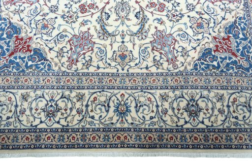 Full view of 2000s Nain rug from Iran / Persia, 307 × 200 cm in Beige tones