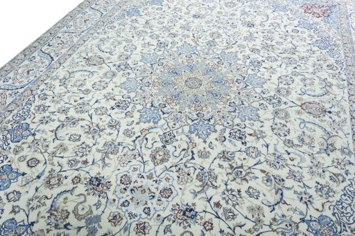 Backside of handmade 2000s Nain rug showing knot structure and weave density