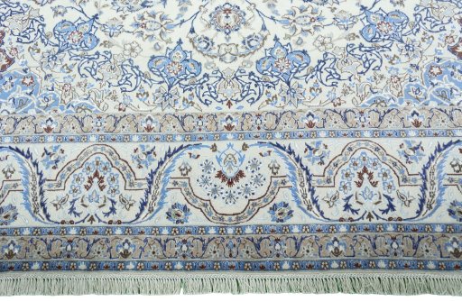 Full view of 2000s Nain rug from Iran / Persia, 421 × 306 cm in Beige tones