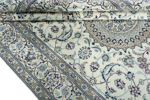 Close-up detail of 2000s Nain rug from Iran / Persia showing Wool weave