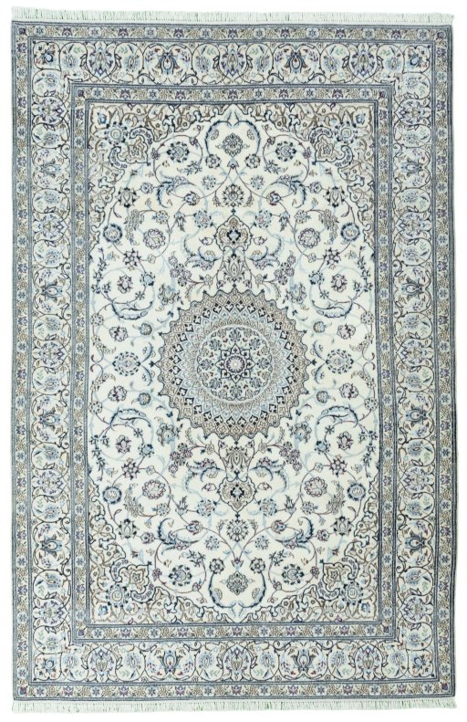 Full view of 2000s Nain rug from Iran / Persia, 305 × 201 cm in Beige tones