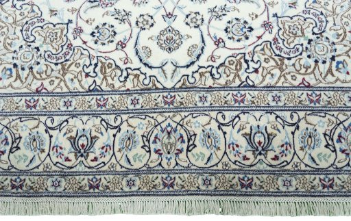 Full view of 2000s Nain rug from Iran / Persia, 305 × 201 cm in Beige tones