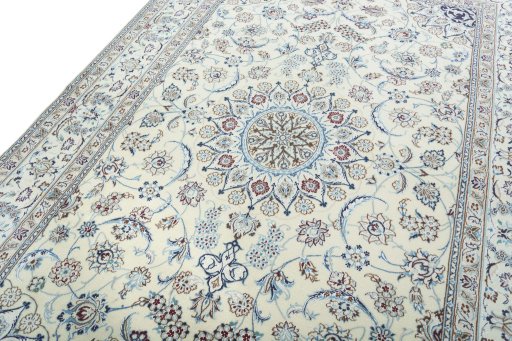 Backside of handmade New Nain rug showing knot structure and weave density