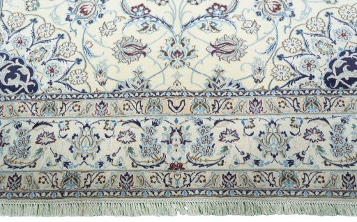 Full view of New Nain rug from Iran / Persia, 301 × 208 cm in Beige tones
