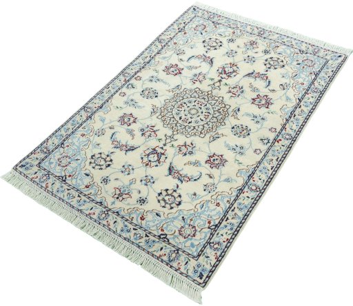 Corner detail of 2000s Nain rug showing border pattern and Wool pile